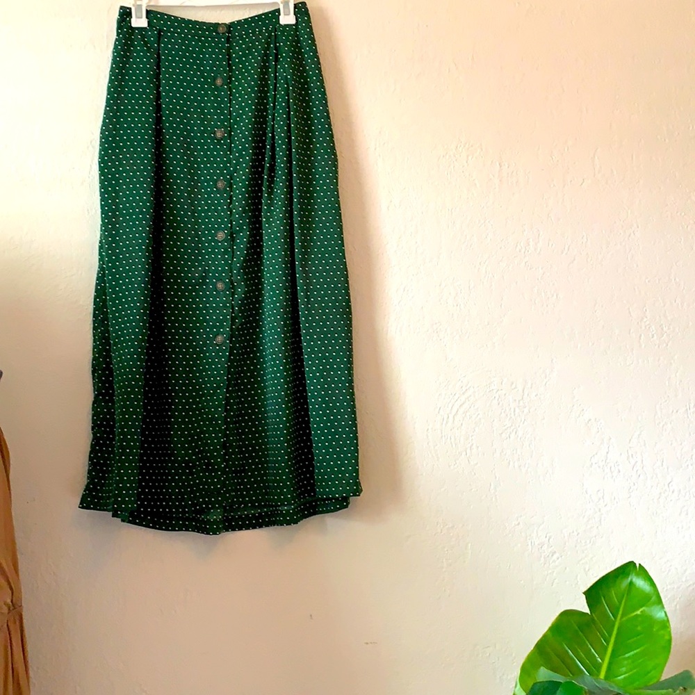 Hunter green silky maxi skirt.
